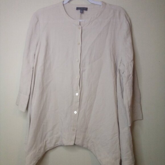 The Limited Blouse Shirt L Button Up 3/4 Sleeve Bat Wing Hem Linen Blend Tan - Picture 15 of 15